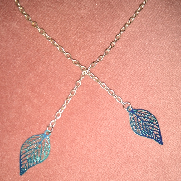 Solid 925 Sterling Silver Ear Wires Handmade Long Chain Blue Leaf Earrings New - Picture 4 of 9